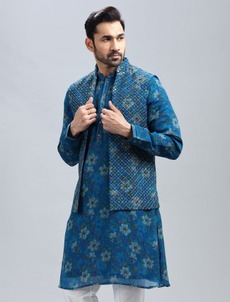 Classy georgette blue waistcoat set for men