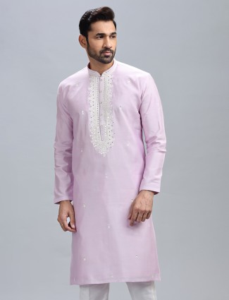 Newest lilac cotton silk kurta suit for men