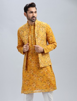 Traditionalgeorgette yellow  waistcoat set for men