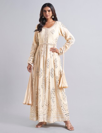 Classy beige georgette anarkali salwar suit