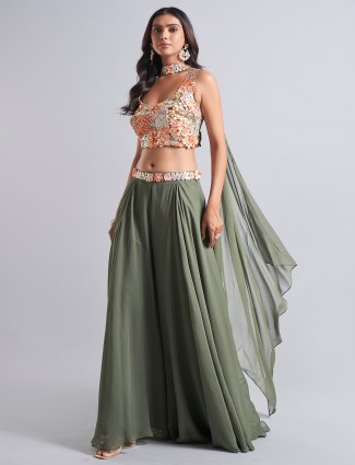 Onion pink silk palazzo suit with beads detailing