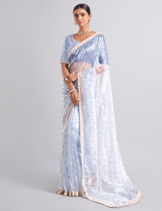 Light blue saree in tissue silk