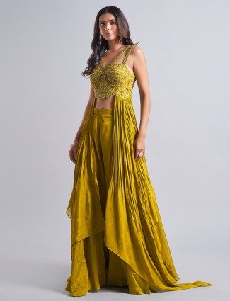 Mehendi color palazzo salwar suit in lycra