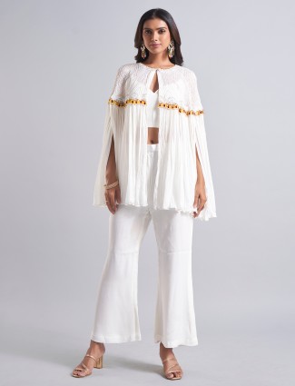 Stylish white palazzo salwar suit in georgette