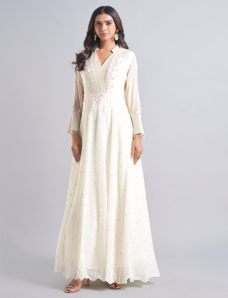 Trendy cream silk anarkali salwar suit
