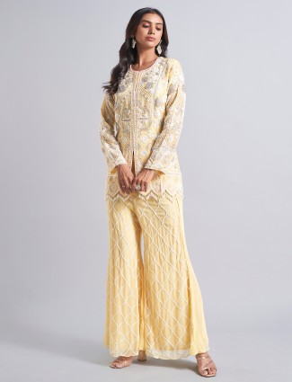 Yellow silk pakistani palazzo salwar suit