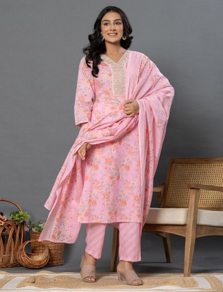 Stunning pink kurti set in cotton silk