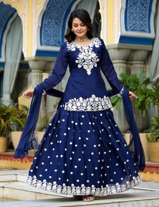 Trendy dark blue chiffon lehenga salwar suit