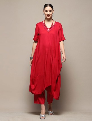 BIBA red rayon cotton kurti set