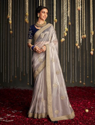 Latest silver tissue silk saree