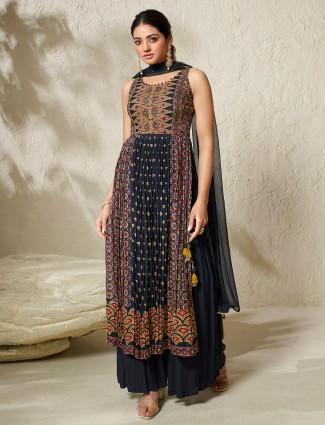 Newest navy georgette printed nyra cut palazzo suit