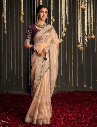 Newest peach tissue silk saree