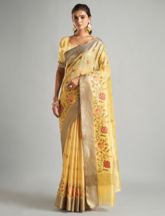 Newest yellow saree in tissue silk