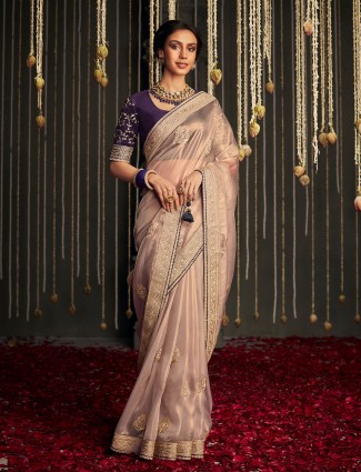 Rose pink tissue silk saree