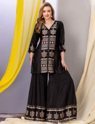 Stunning black printed silk palazzo suit