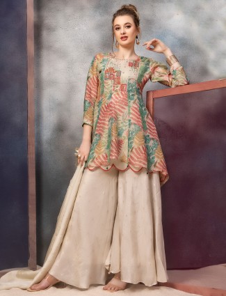 Latest beige silk palazzo salwar suit