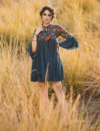 Stunning blue silk embroidery kurti