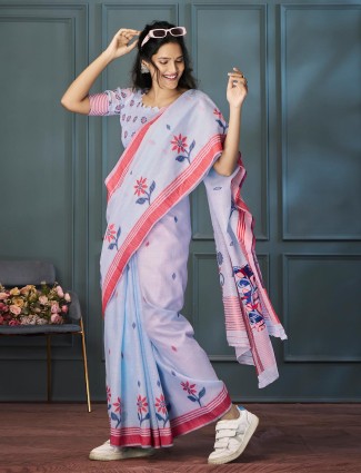 Stunning linen light purple saree