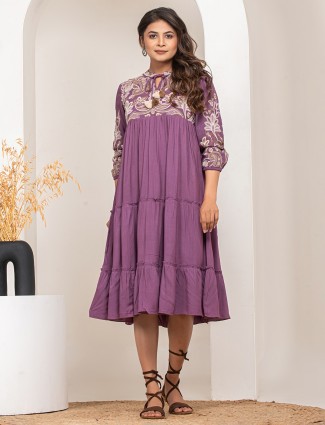 Stunning purple cotton embroidery kurti