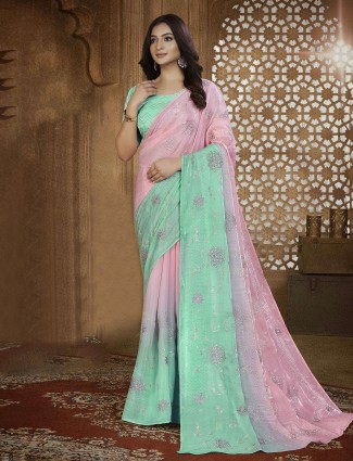 Amazing pink tissue silk saree