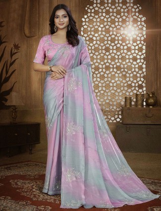 Classic grey and pink tissue silk saree