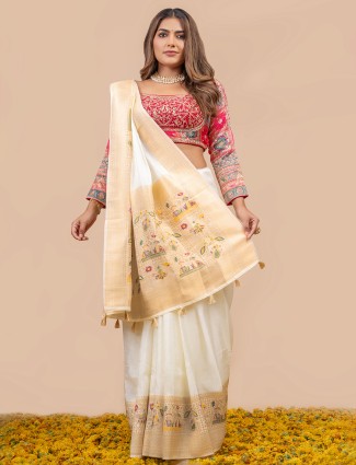 Dola silk pink and white saree