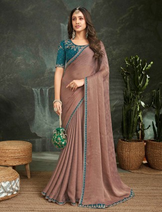 light pink saree with contrast border