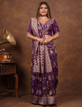 Beautiful dark purple tissue silk saree