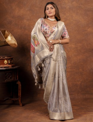 Dazzling grey dola silk saree