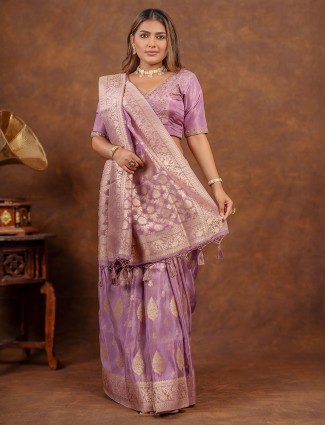 Glamorous lilac purple tissue silk saree