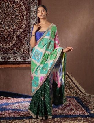 Beautiful green gajji silk saree