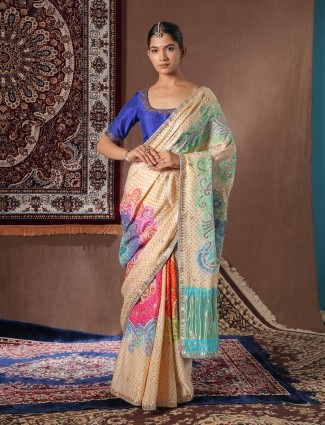 Latest gajji silk saree in beige