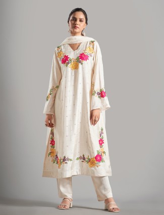 Latest off-white silk salwar suit