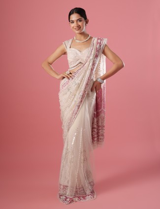 Latest white net saree for reception