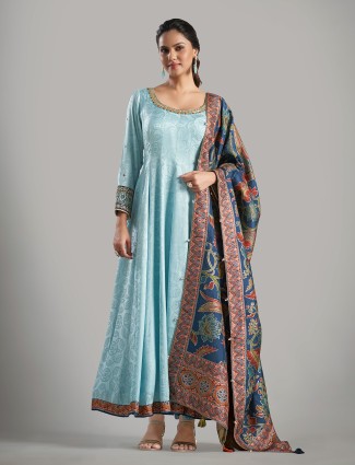 Newest sky blue silk salwar suit