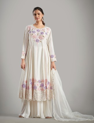 Off-white silk palazzo salwar suit