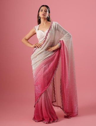 Stunning pink sequins saree for reception