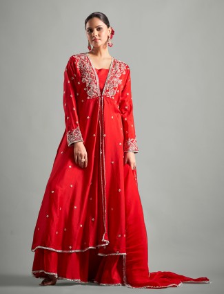 Trendy red silk lehenga salwar suit