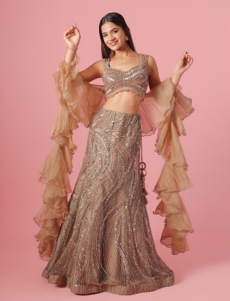 Stunning beige net lehenga choli for wedding