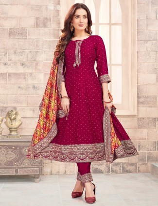 Rani color silk salwar suit with dupatta