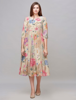 Cotton beige printed casual kurti