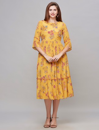 Beautiful mustard yellow printed kurti