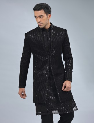 Amazing black terry rayon indowestern