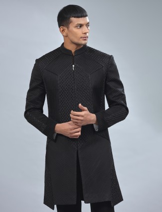Mismerzing black terry rayon indowestern
