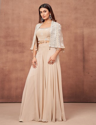 Light purple silk palazzo suit with sequins embellishment