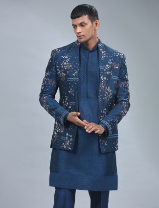 Stylish navy terry rayon indowestern