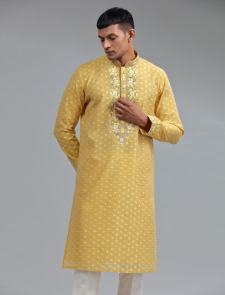 Traditional yellow georgette kurta suit for men