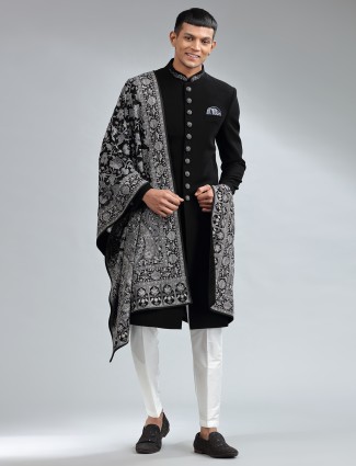 Classic black terry rayon sherwani