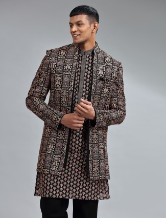 Glamorous black terry rayon indowestern