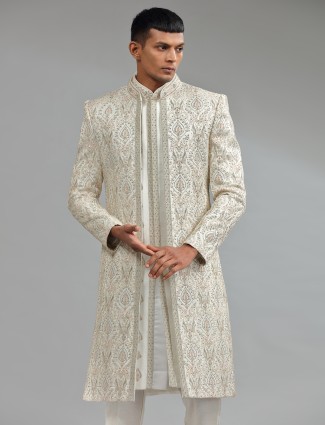 Gorgeous Cream silk embroidery indowestern